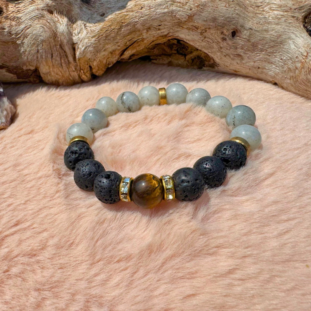 Labradorite + Lava Beads + Tigers Eye